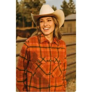Wild Fable XS Flannel Orange Multi Shacket Western Fall Boho Cozy Oversized